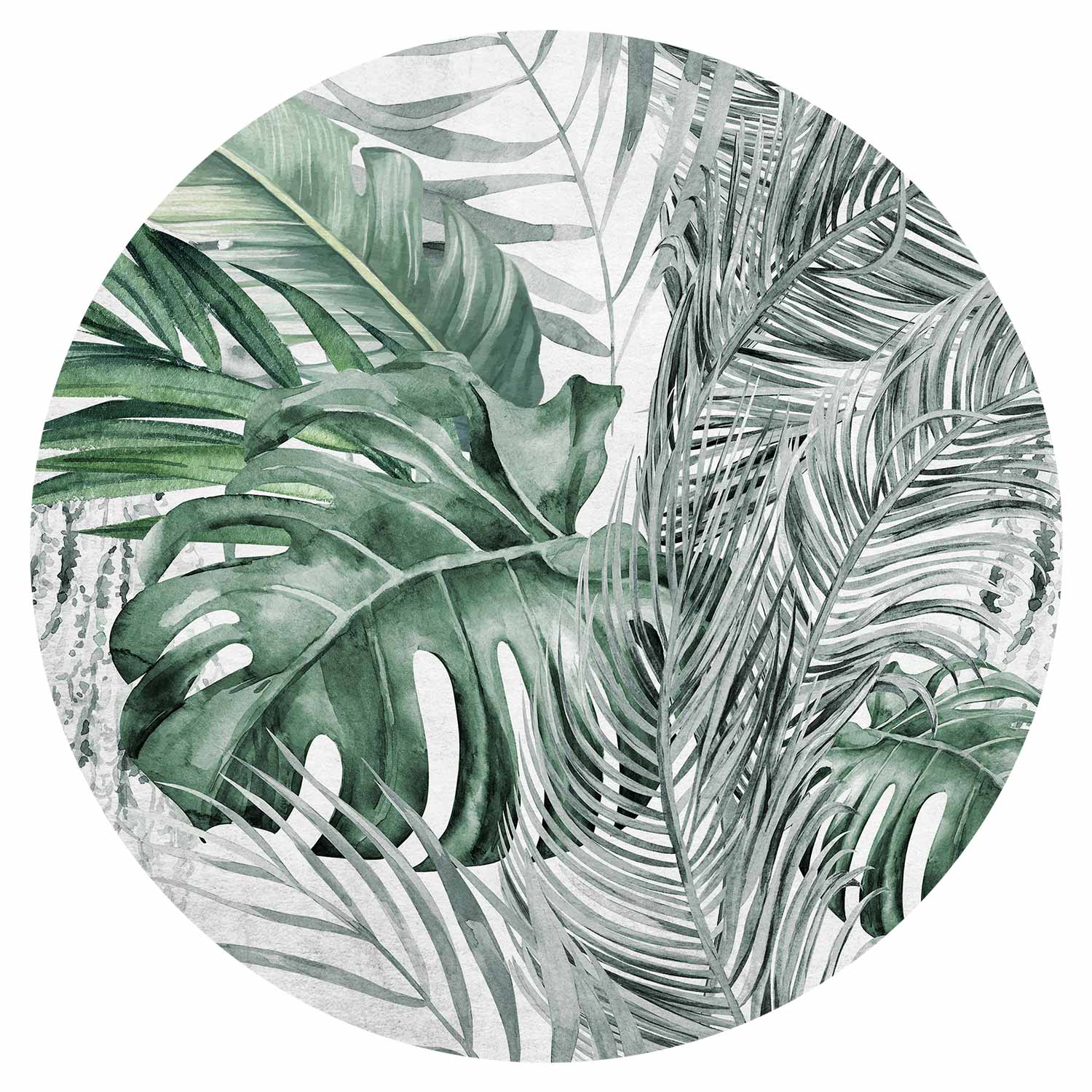 Round Botanical Wall Mural -Tropical Monstera Jungle