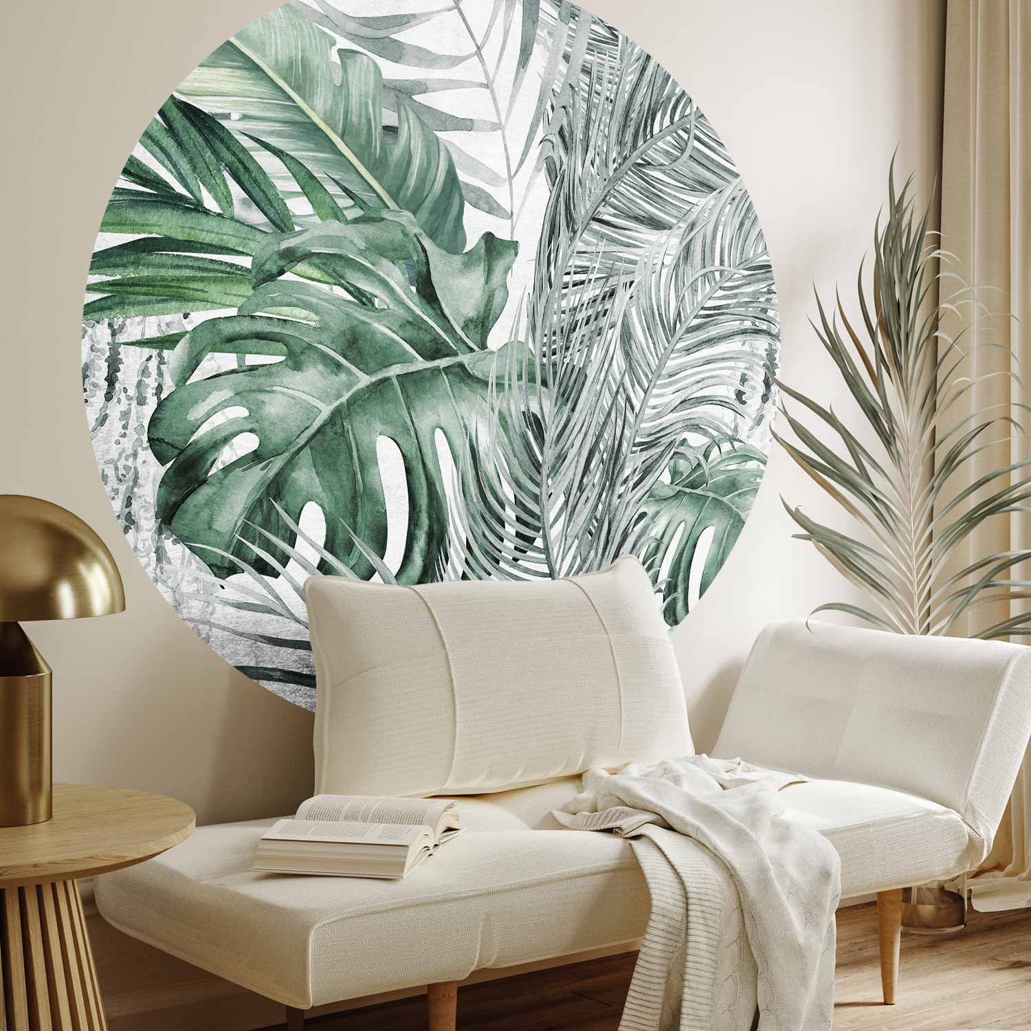 Round Botanical Wall Mural -Tropical Monstera Jungle