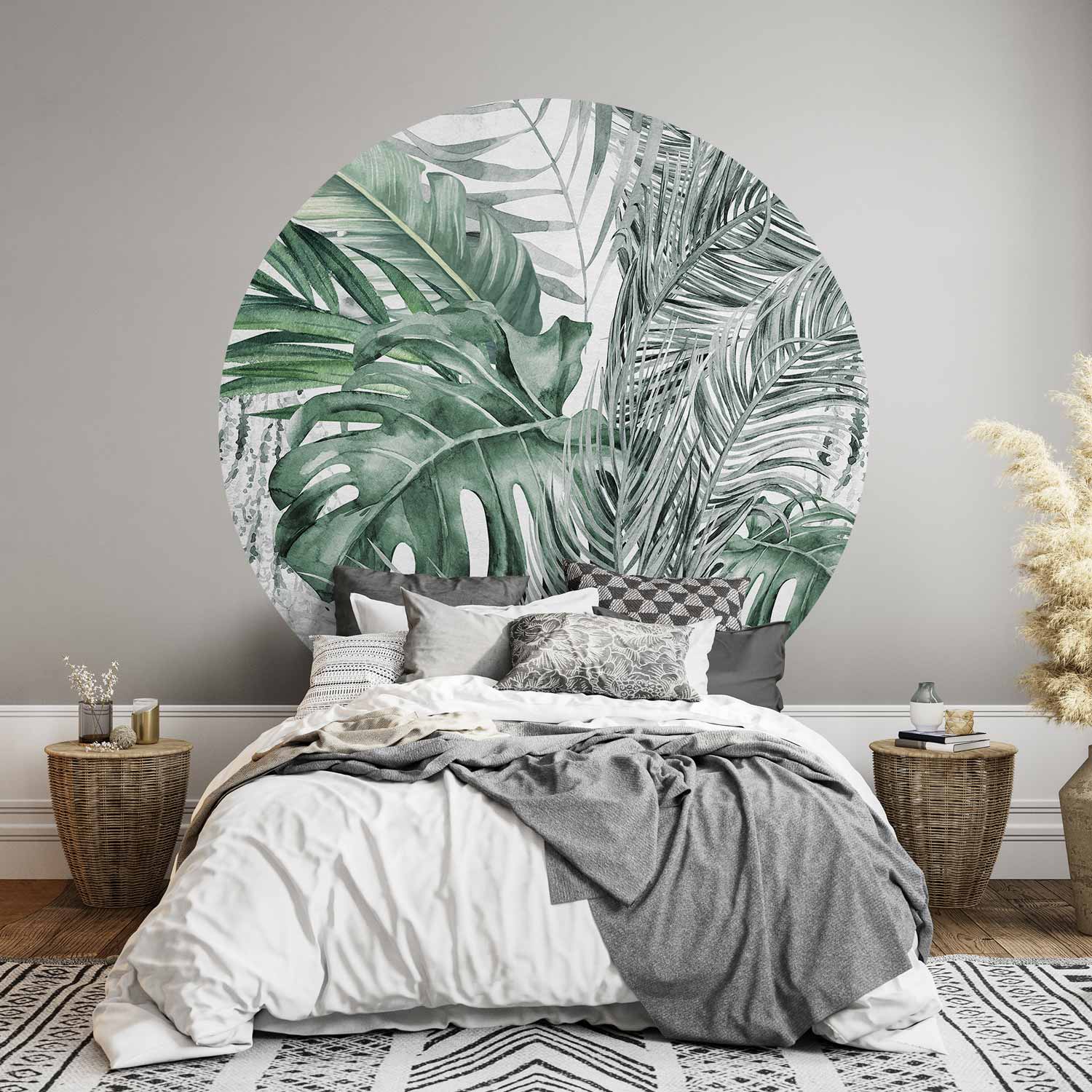 Round Botanical Wall Mural -Tropical Monstera Jungle