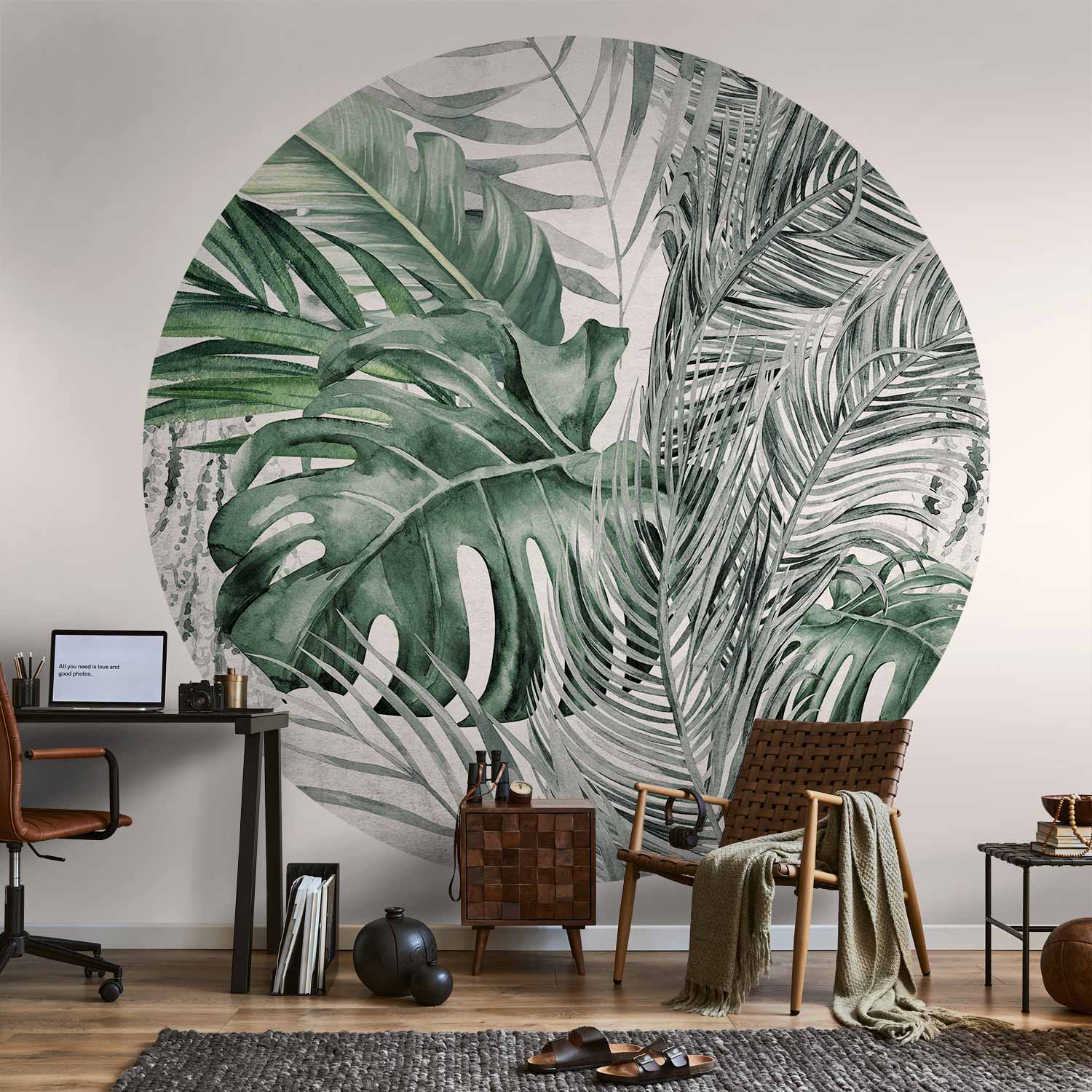 Round Botanical Wall Mural -Tropical Monstera Jungle