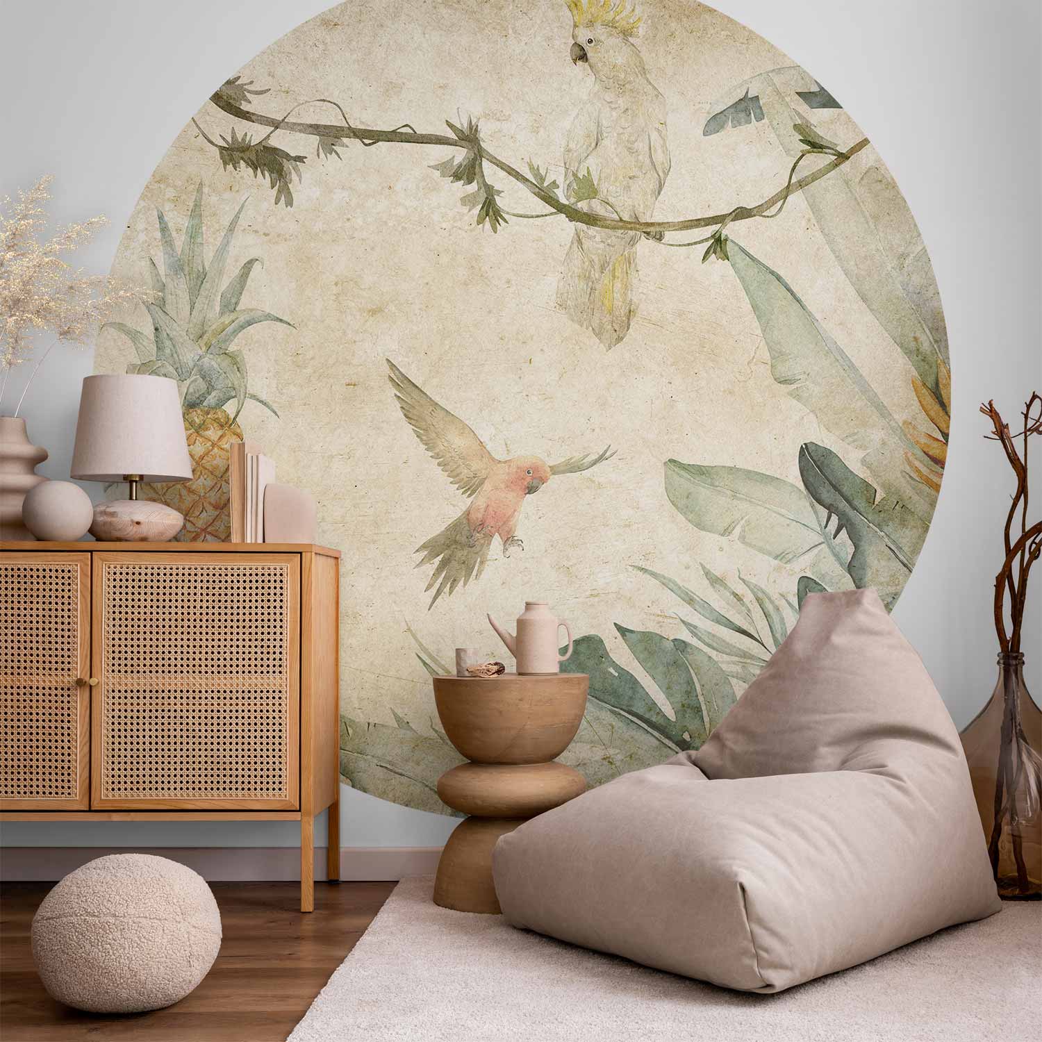 Round Wall Mural - Parrots In The Jungle