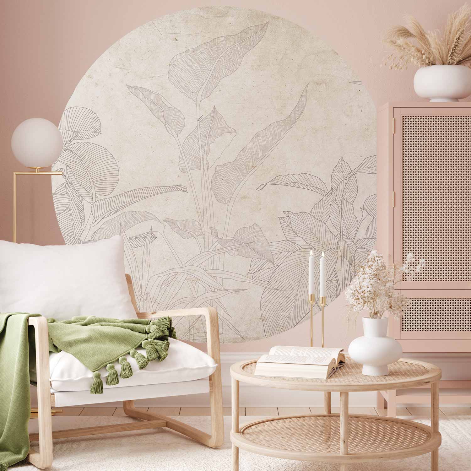 Round Wall Mural - Subtle Exotic Plants