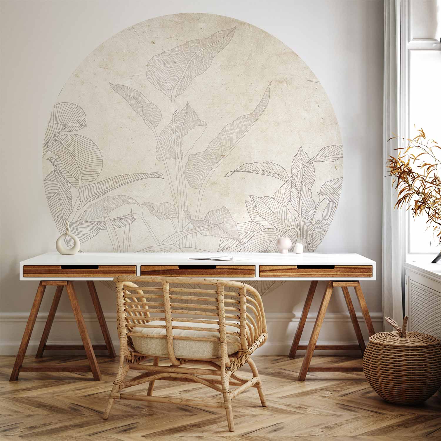 Round Wall Mural - Subtle Exotic Plants