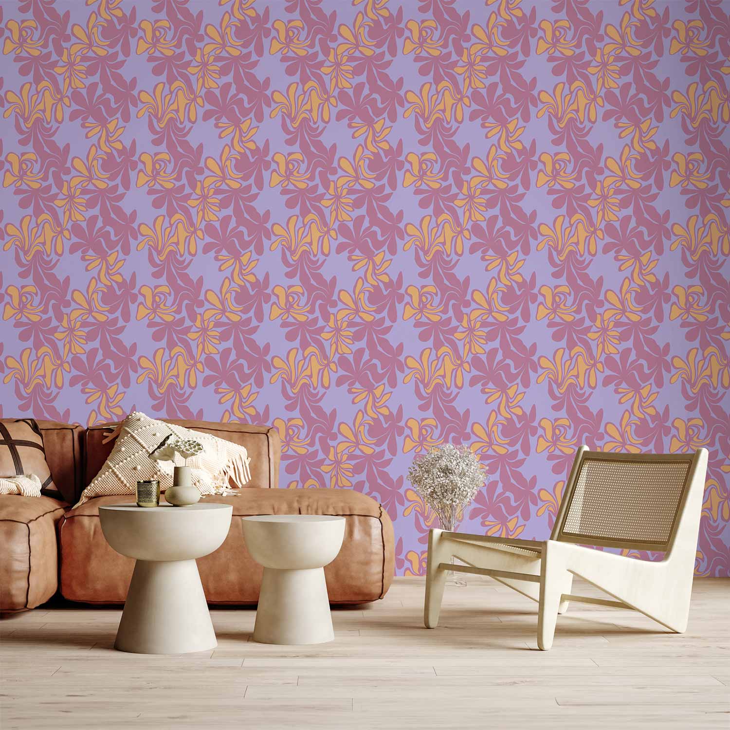 Repeating Wallpaper Roll - Exotic Purple Orange Flowers