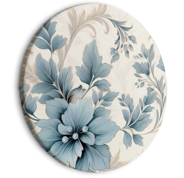 Round Canvas Print - Turquoise Flowers in Retro Ambience Floristic Ornaments