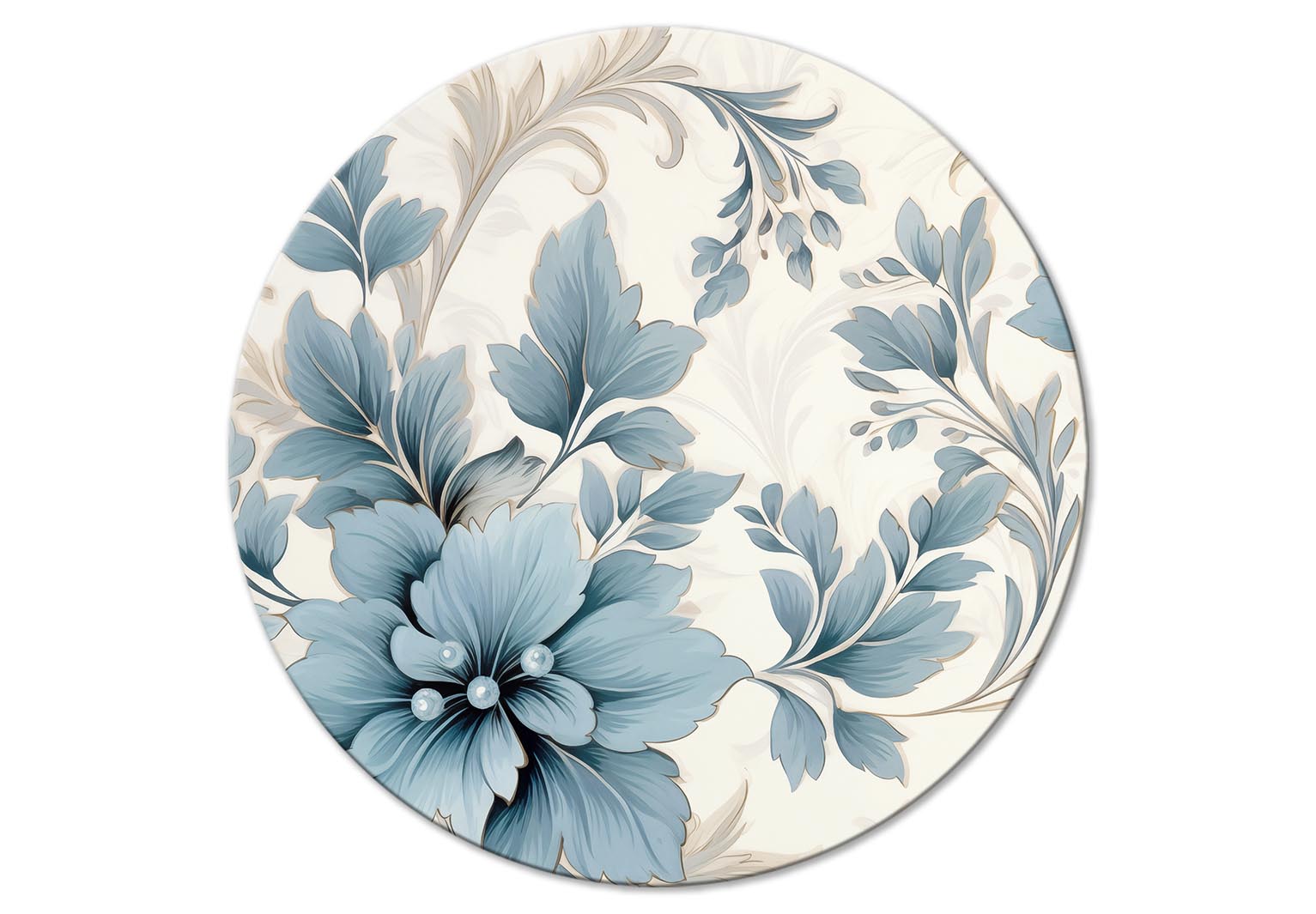 Round Canvas Print - Turquoise Flowers in Retro Ambience Floristic Ornaments