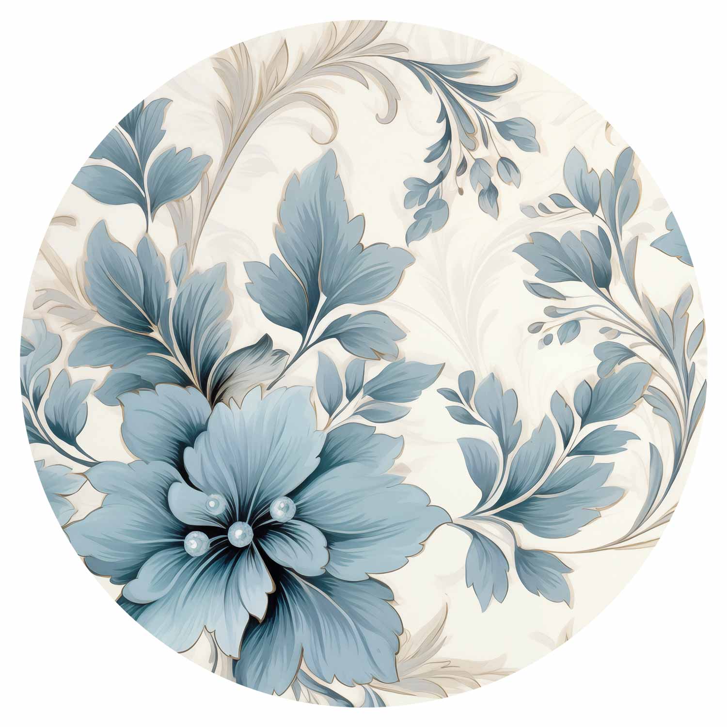 Round Wall Mural - Turquoise Ornamental Retro Flowers