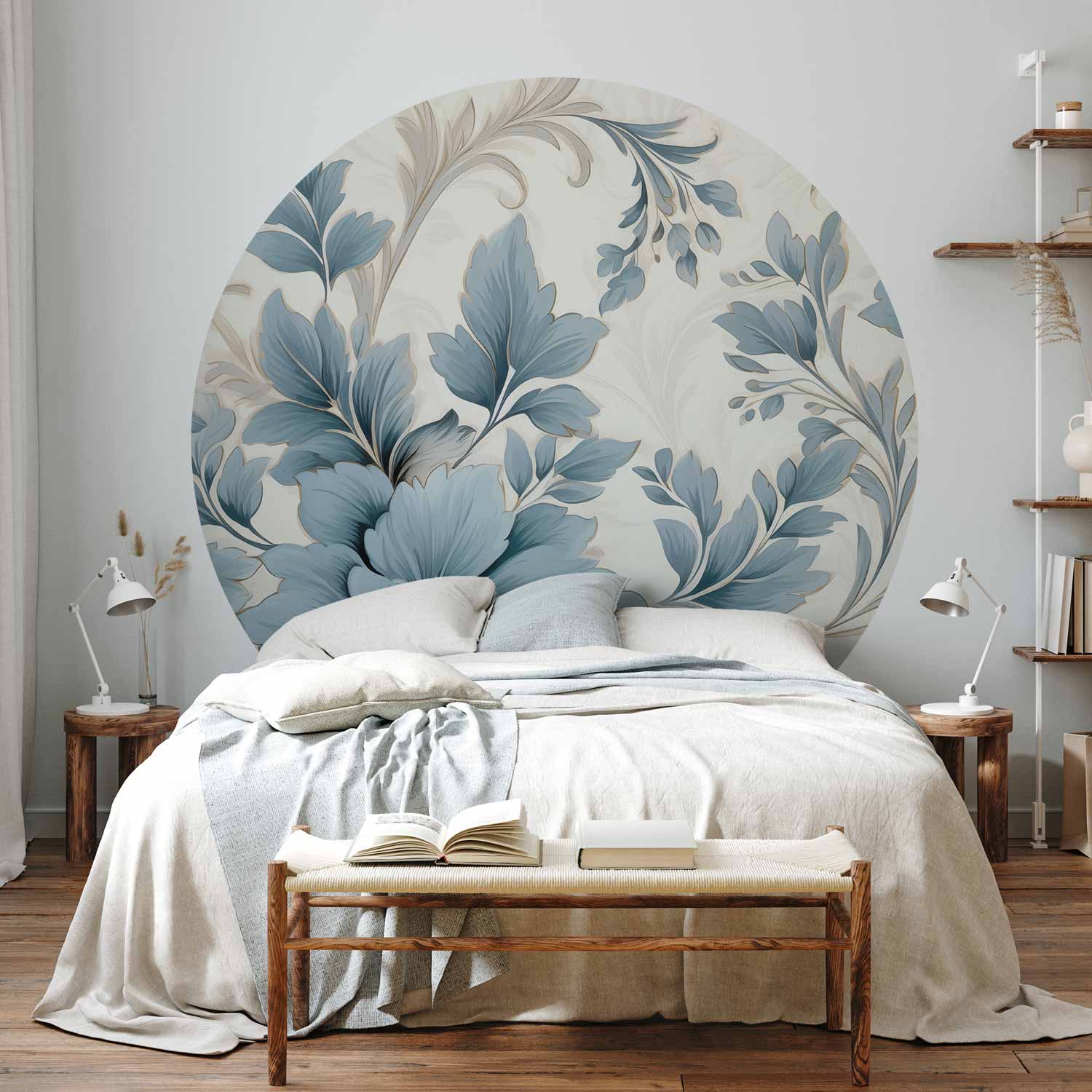 Round Wall Mural - Turquoise Ornamental Retro Flowers