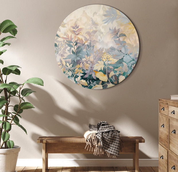 Round Canvas Print - Tapestry Pattern with a Meadow and Flowers Kilim with a Spring Motif