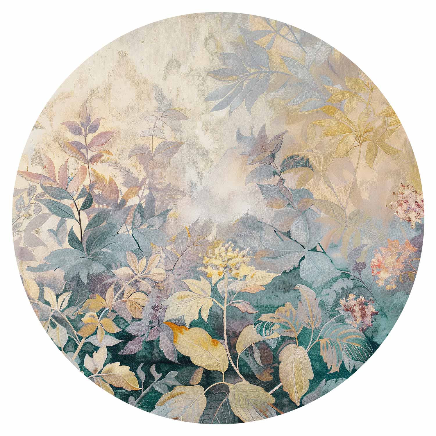 Round Wall Mural - Tapestry Pattern With Colourful Flowers