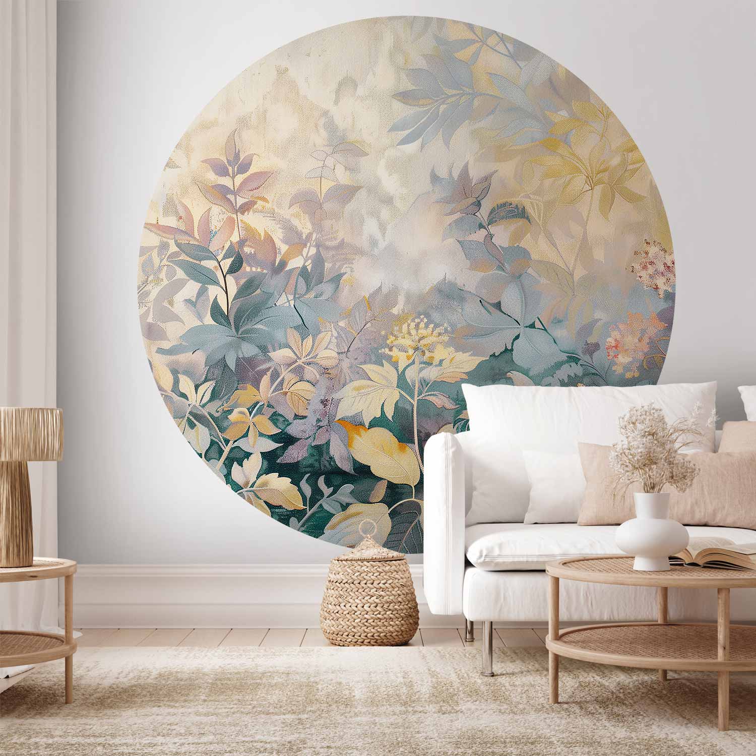 Round Wall Mural - Tapestry Pattern With Colourful Flowers