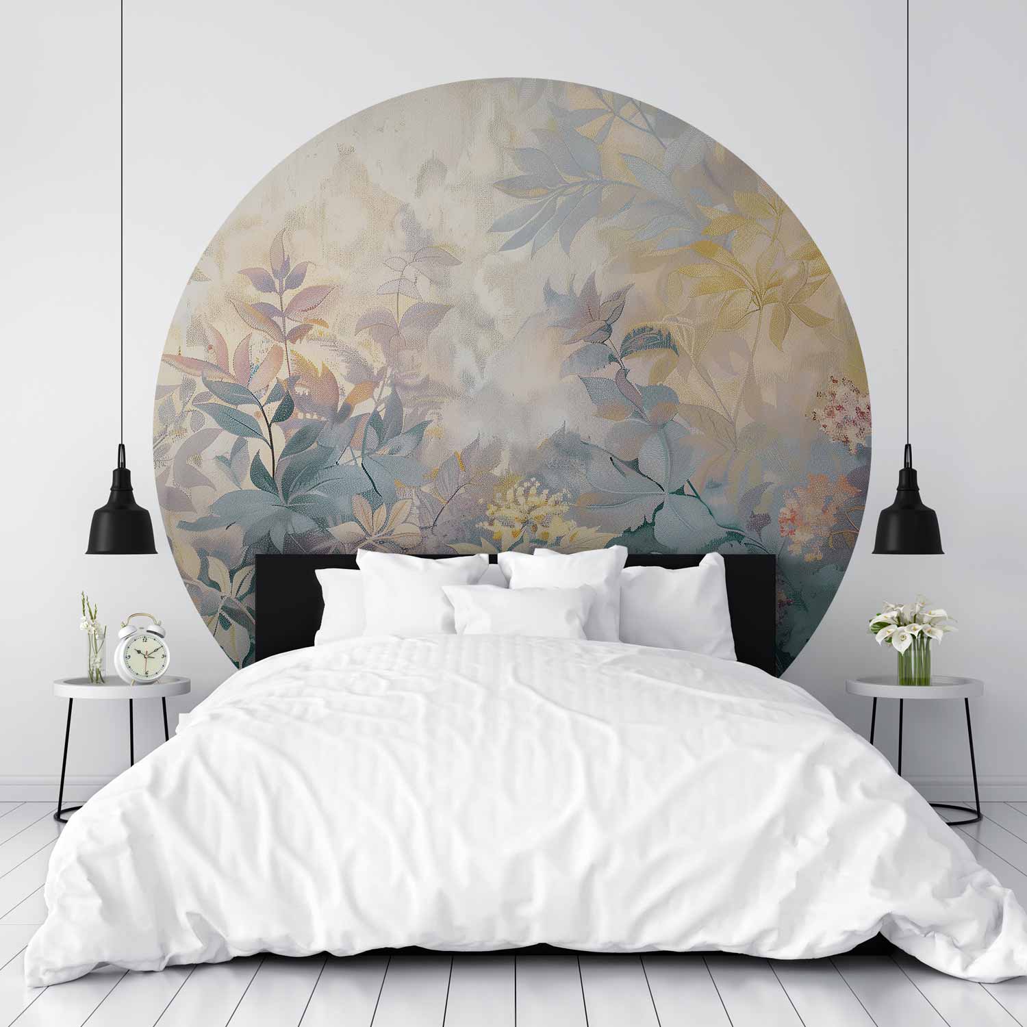Round Wall Mural - Tapestry Pattern With Colourful Flowers