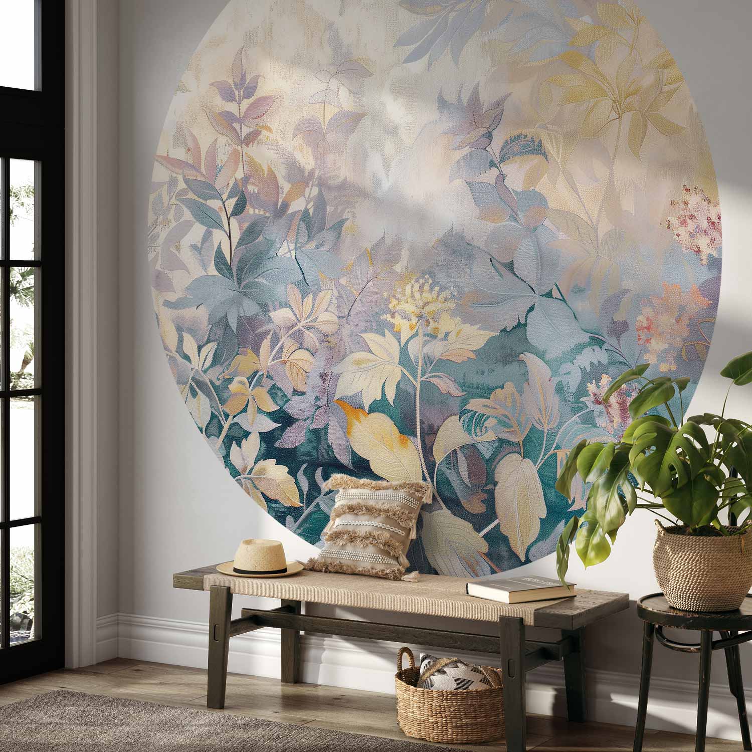 Round Wall Mural - Tapestry Pattern With Colourful Flowers