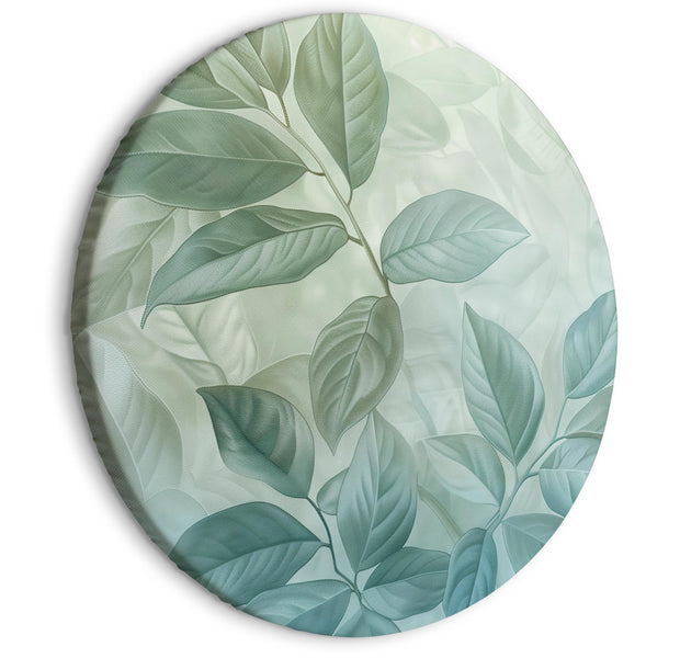 Round Canvas Print - Large Leaves in Shades of Green-Mint: Botanical Motif