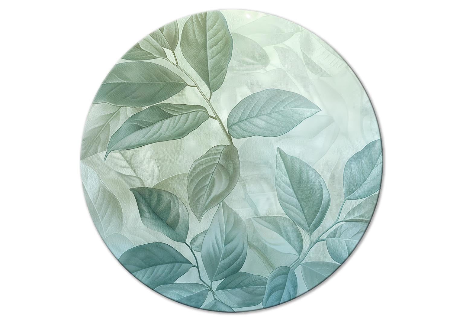 Round Canvas Print - Large Leaves in Shades of Green-Mint: Botanical Motif