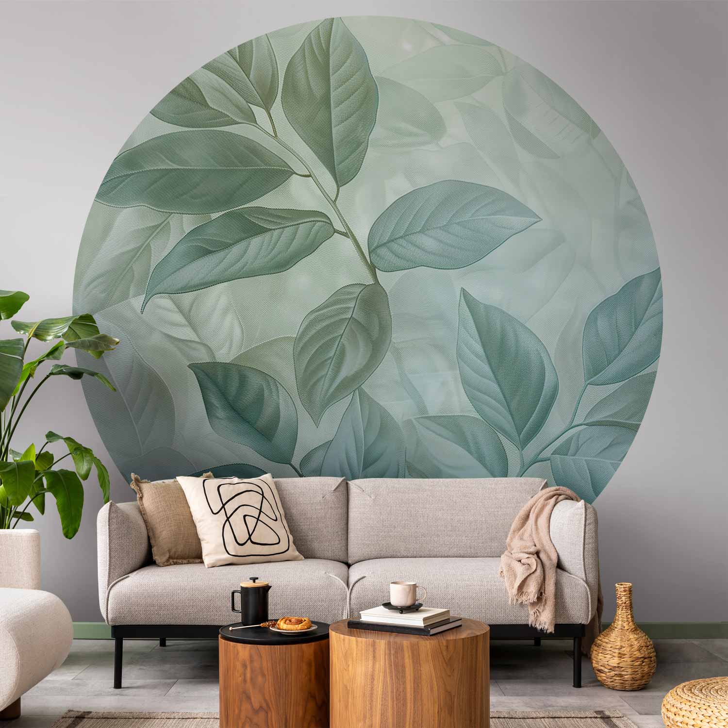 Round Wall Mural - Mint Leaves: Large Botanical Motif