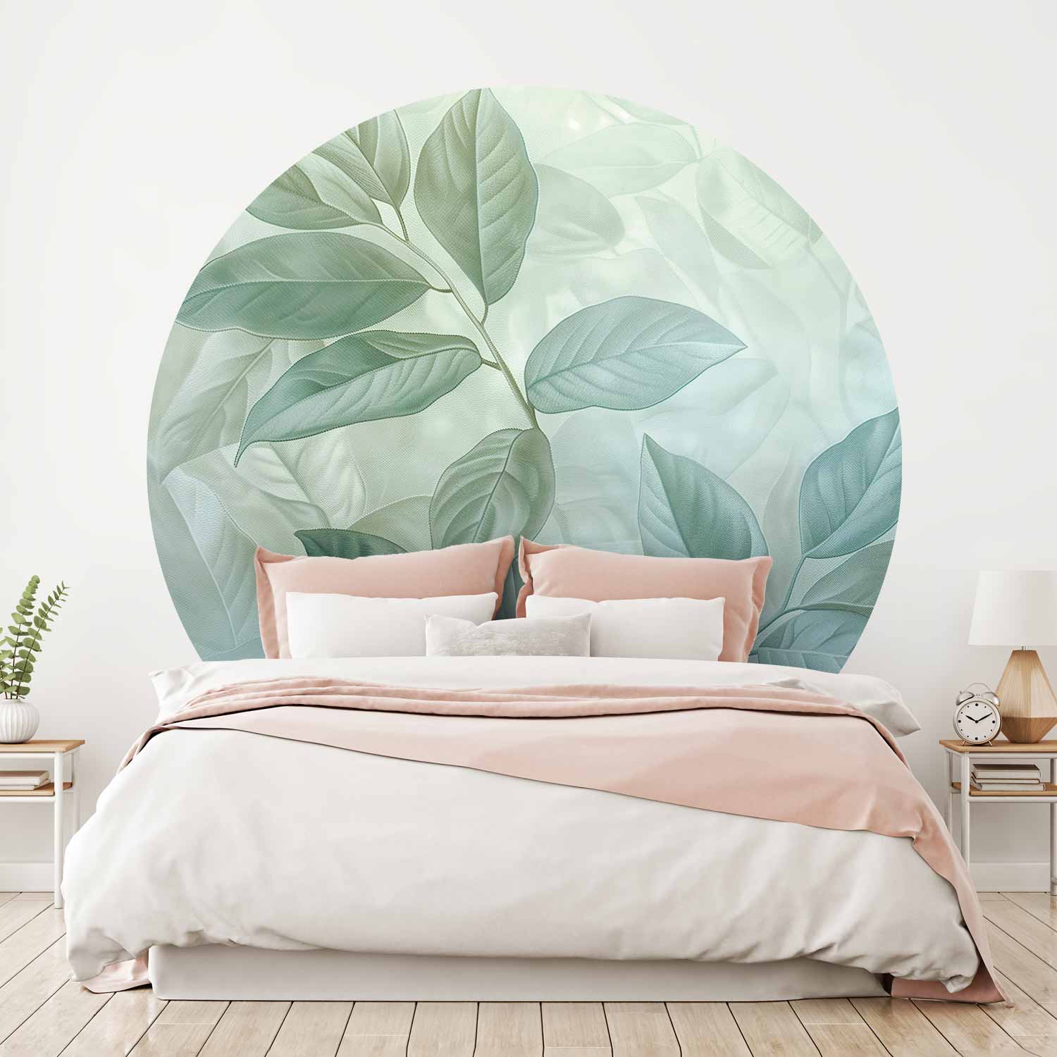 Round Wall Mural - Mint Leaves: Large Botanical Motif