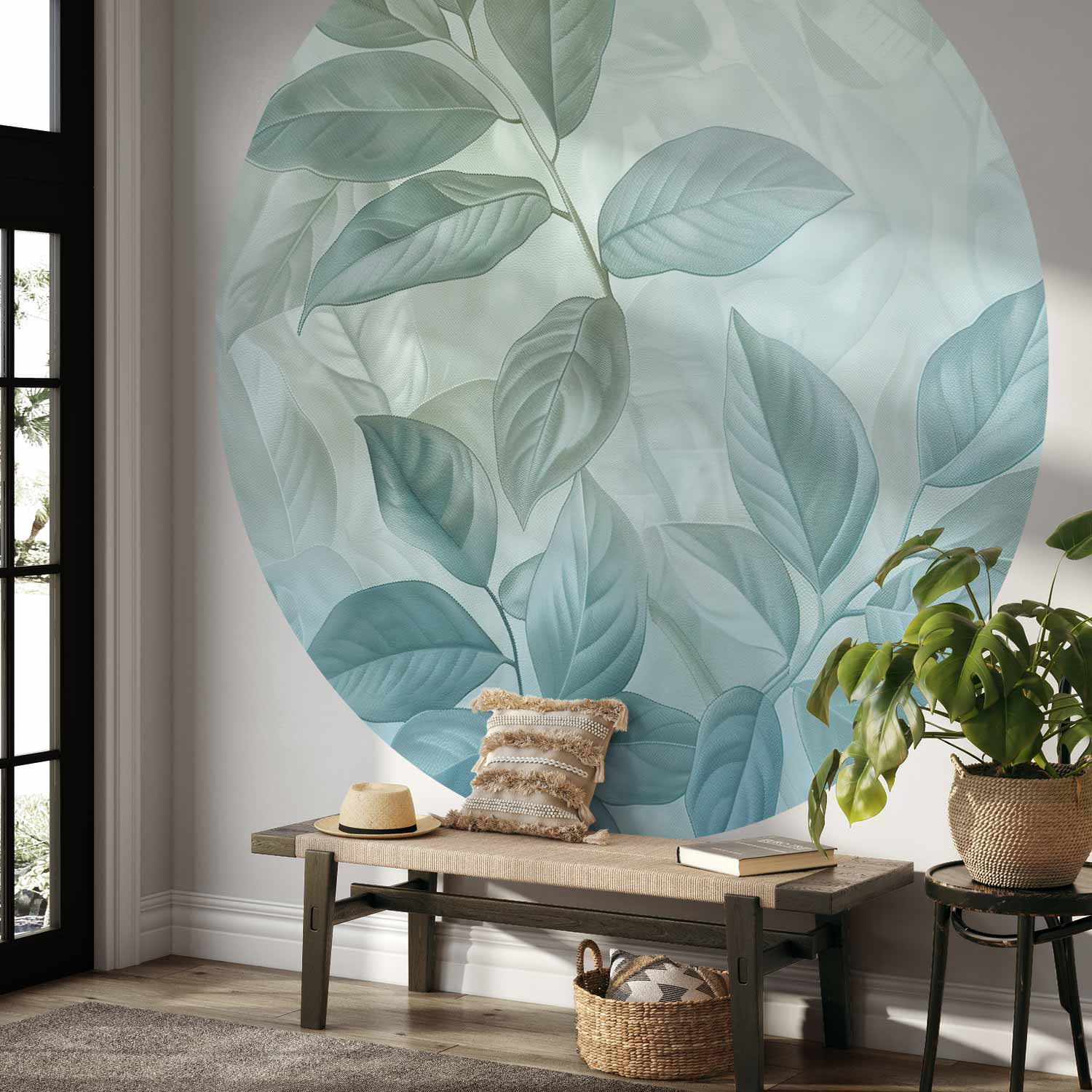 Round Wall Mural - Mint Leaves: Large Botanical Motif
