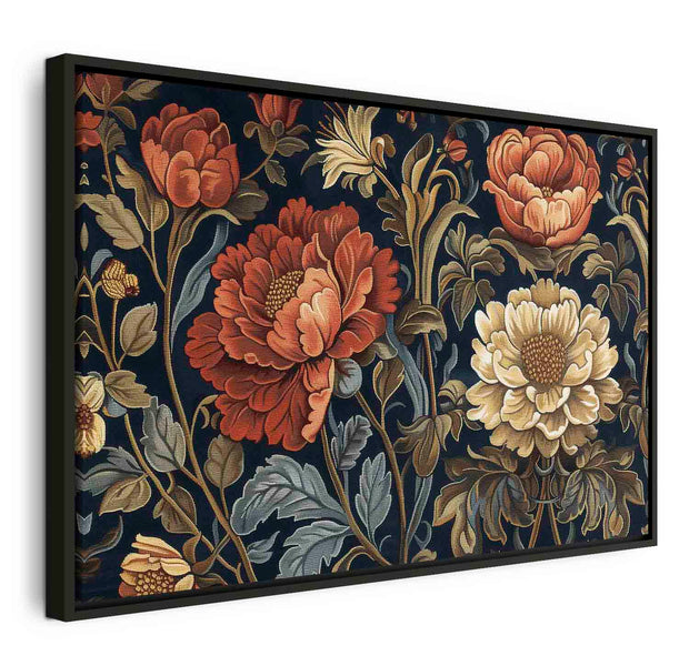 Floating Framed Canvas Art - Large Retro Floral Motif