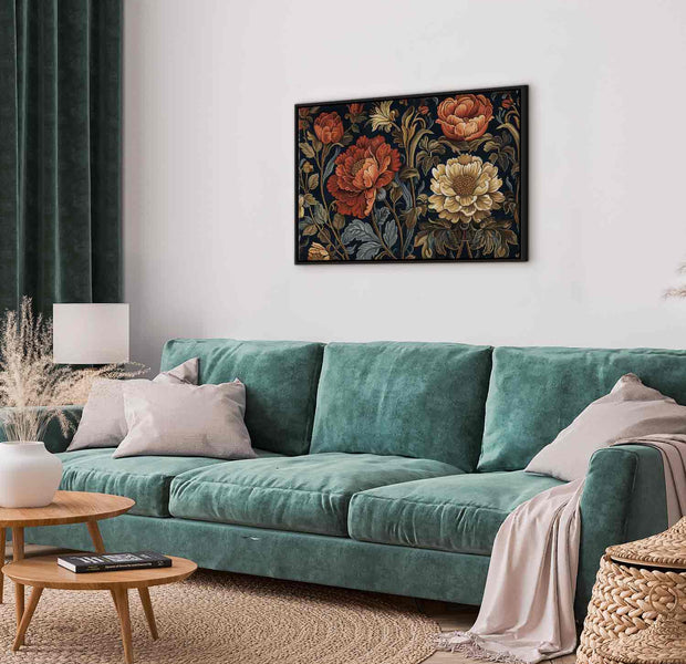 Floating Framed Canvas Art - Large Retro Floral Motif