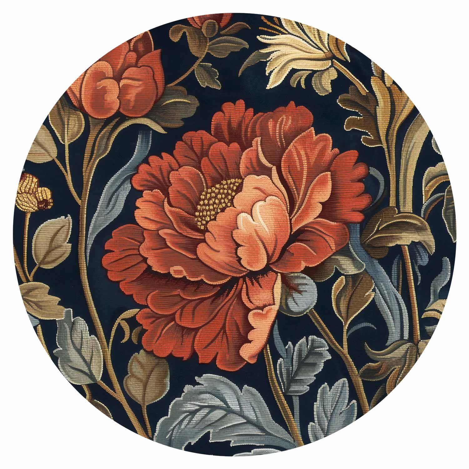 Round Wall Mural - Tapestry-Style Large Retro Flowers