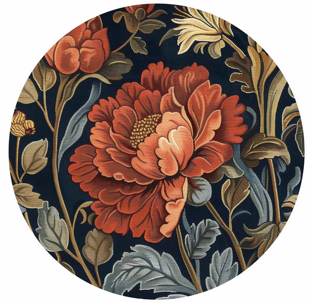 Round Wall Mural - Tapestry-Style Large Retro Flowers