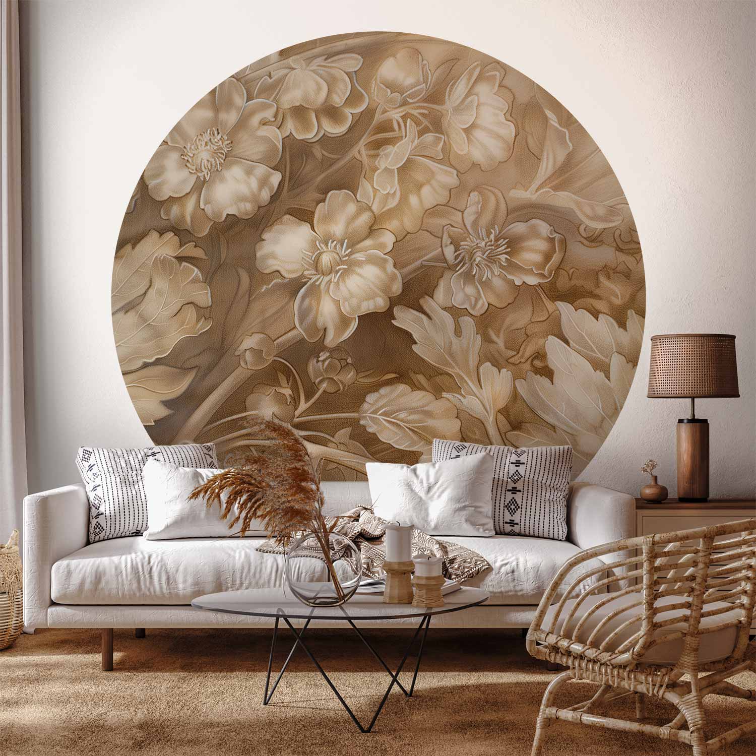 Round Wall Mural - Carved Plant And Flower Ornaments