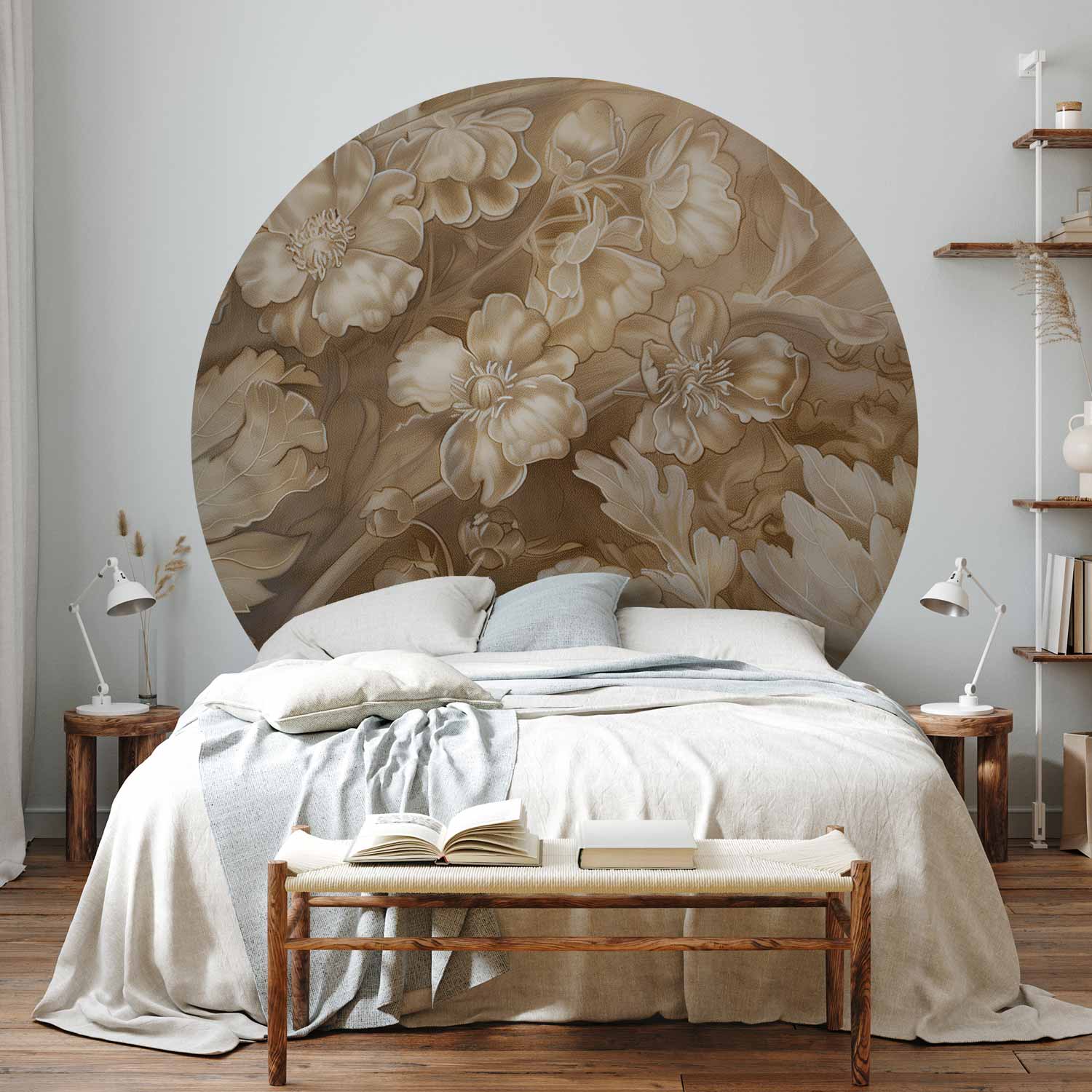Round Wall Mural - Carved Plant And Flower Ornaments