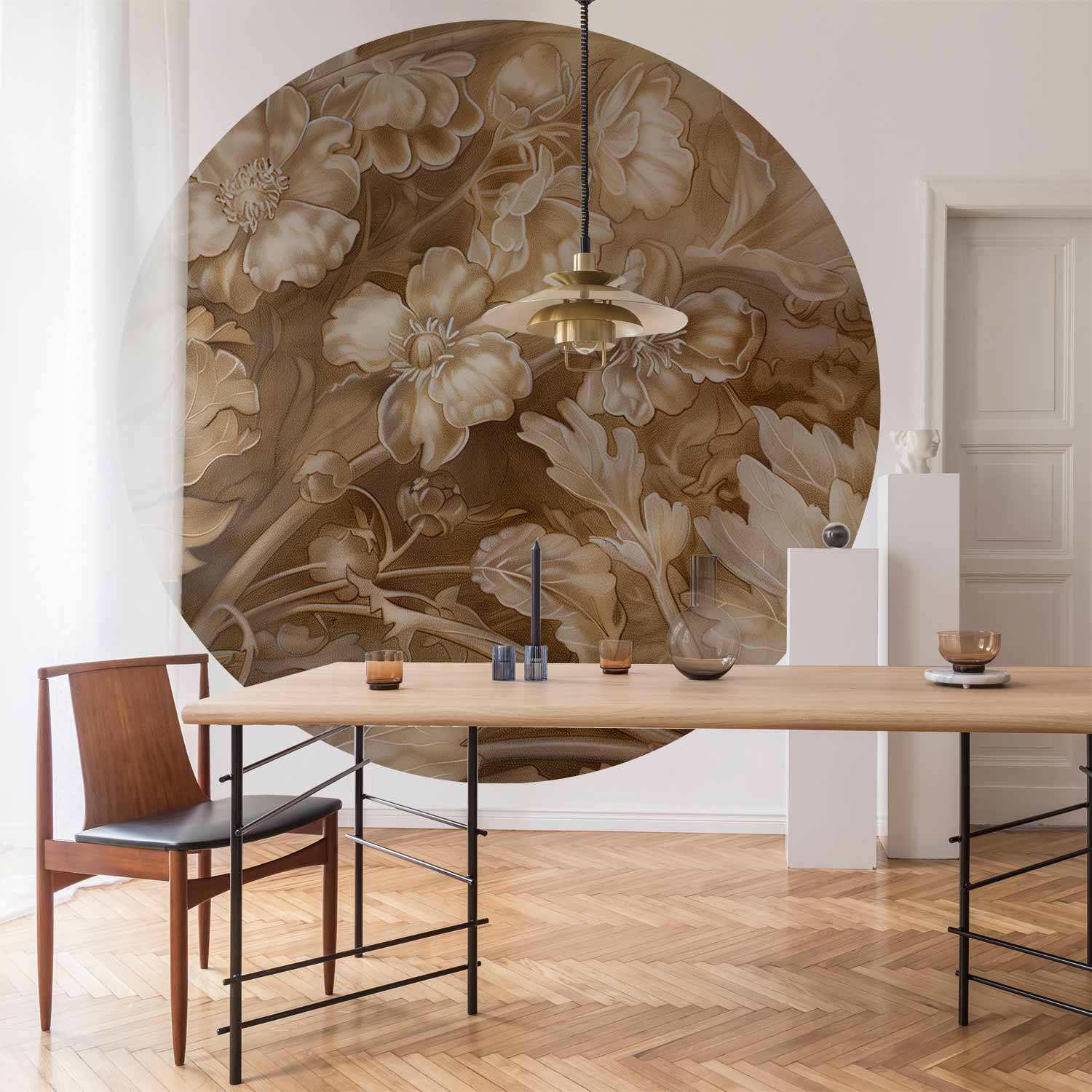 Round Wall Mural - Carved Plant And Flower Ornaments