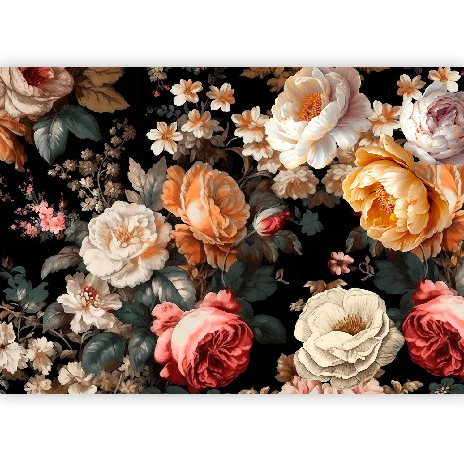 Premium Floral Wall Mural - Colourful Flowers On A Black Background