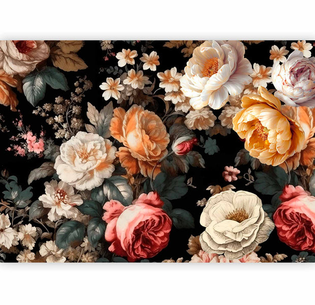 Premium Floral Wall Mural - Colourful Flowers On A Black Background
