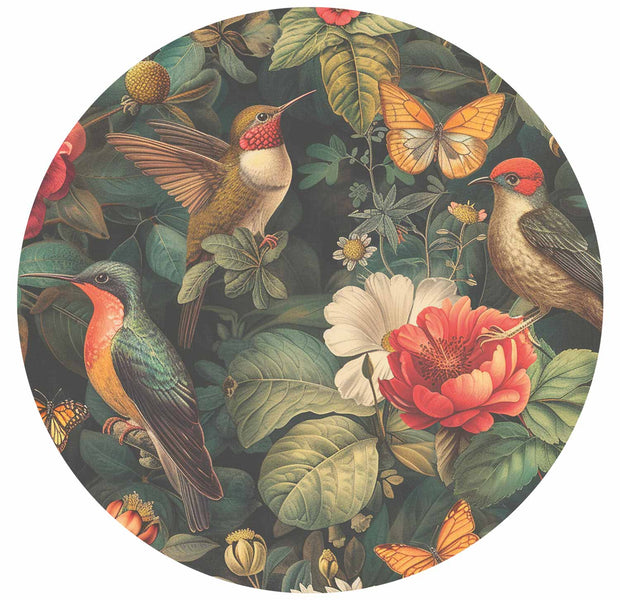 Round Wall Mural - Flowers, Birds And Butterflies – Vintage-Style Illustration