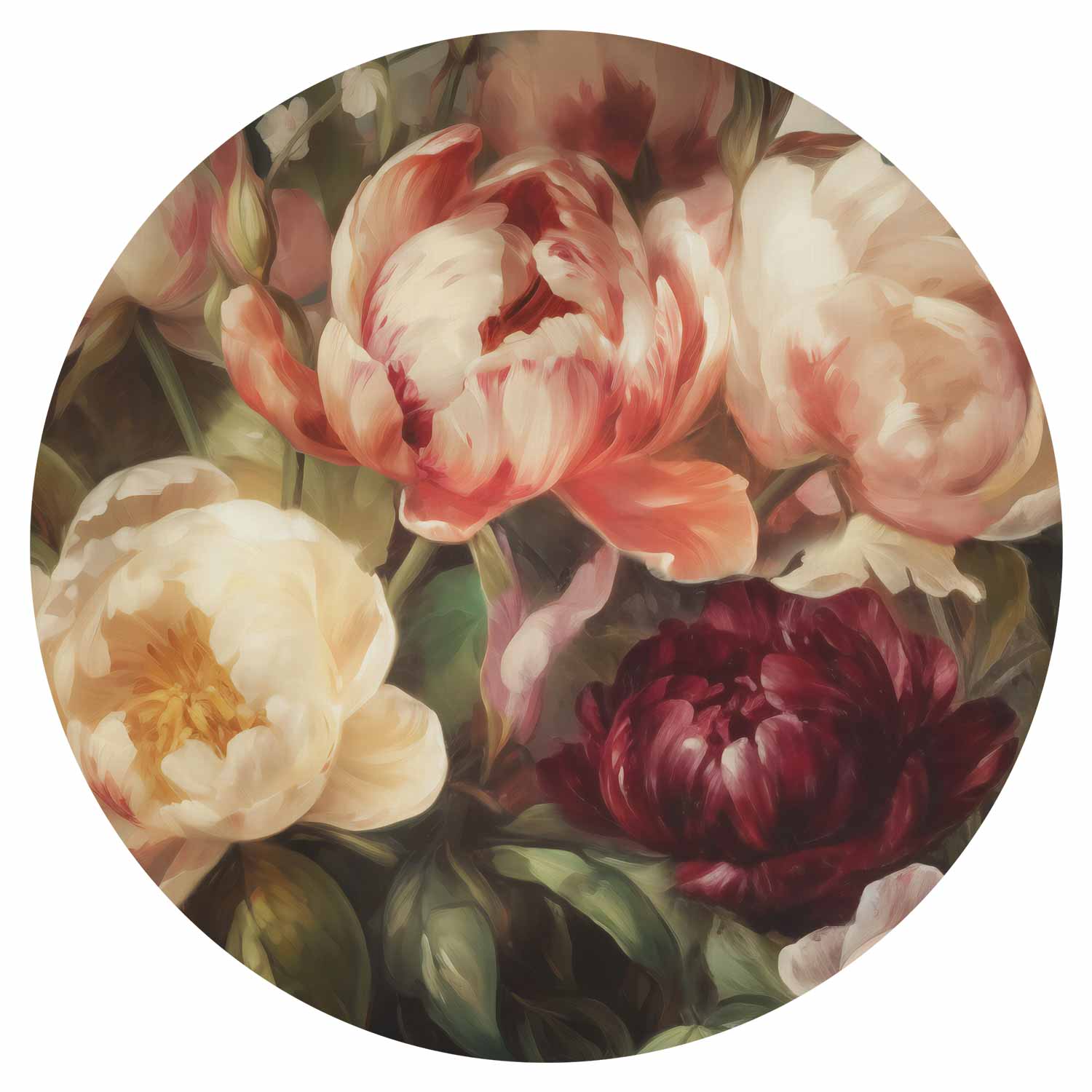 Round Wall Mural - Charismatic Peonies