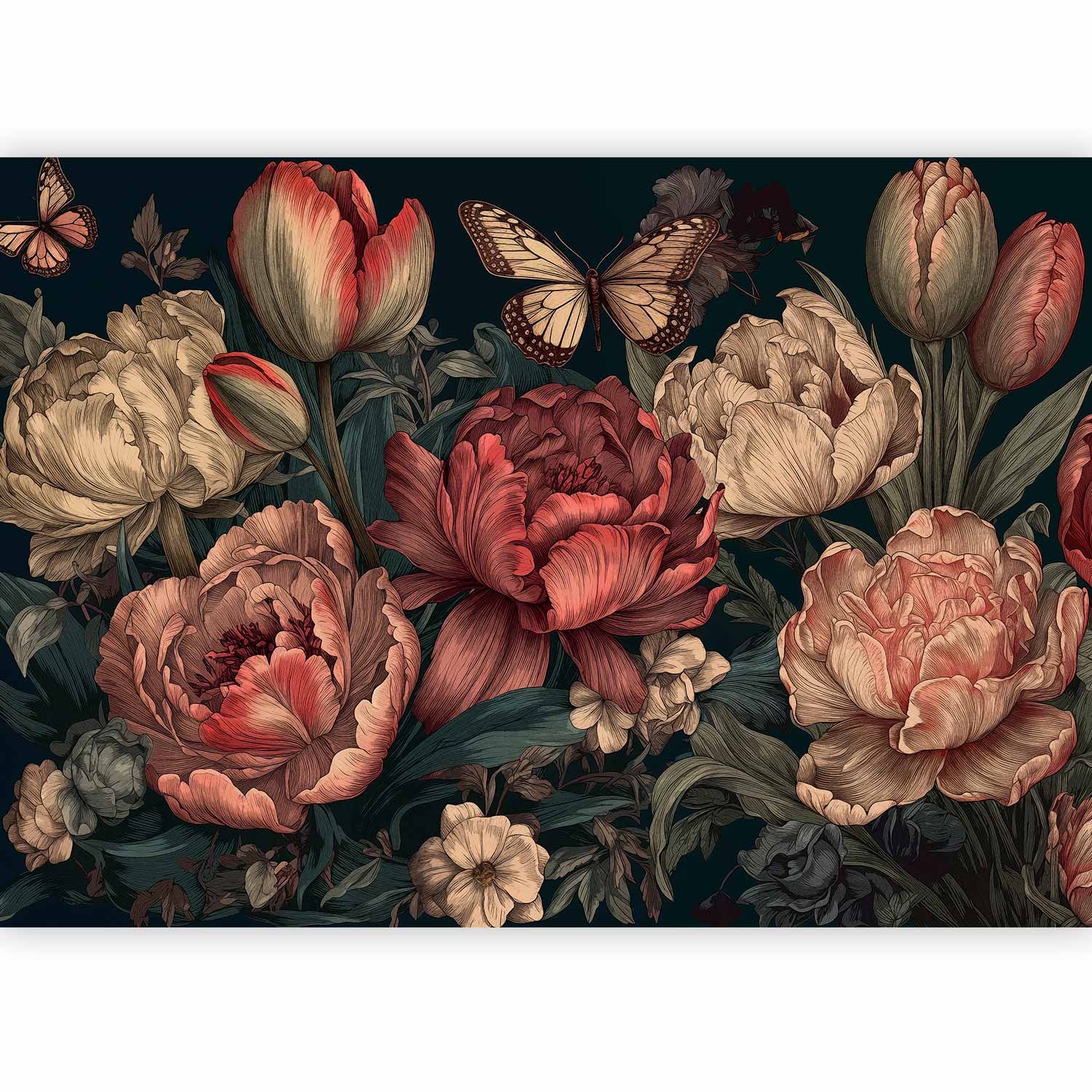 Premium Floral Wall Mural - Flowers On A Turquoise Background