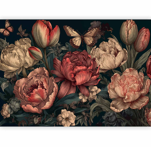 Premium Floral Wall Mural - Flowers On A Turquoise Background