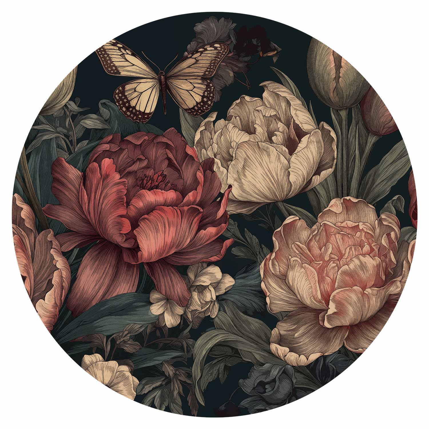 Round Wall Mural - Flowers On A Turquoise Background