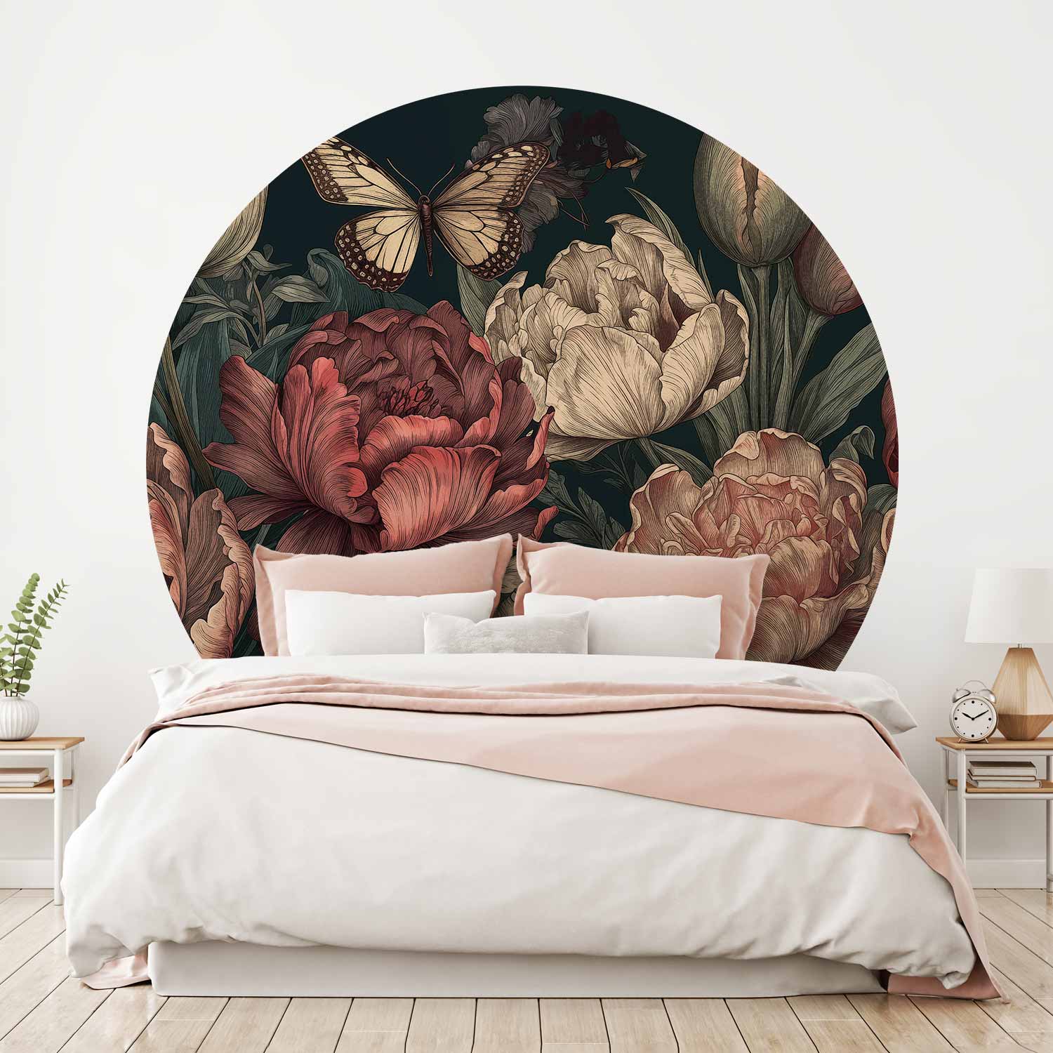 Round Wall Mural - Flowers On A Turquoise Background