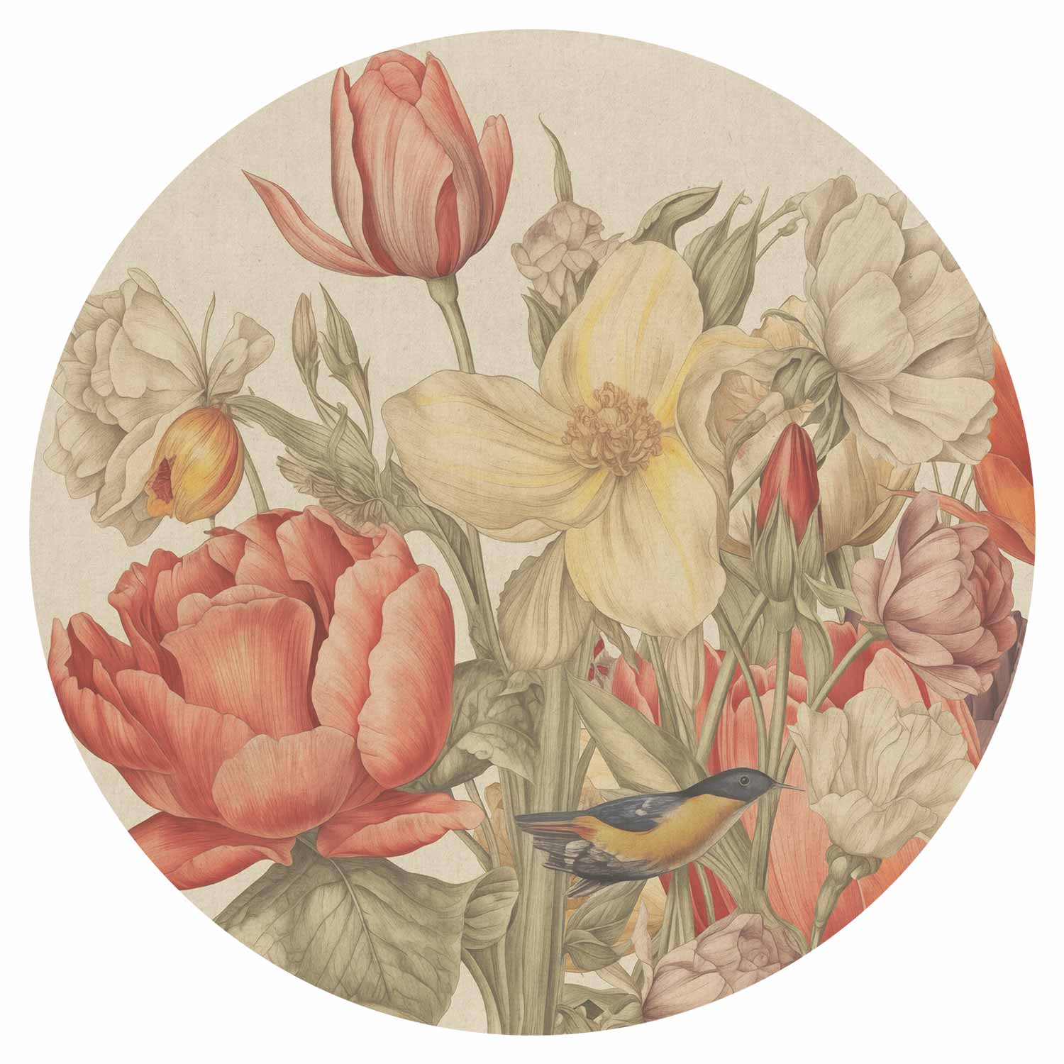 Round Wall Mural - Bouquet Of Flowers On A Cream Background