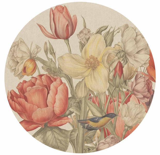 Round Wall Mural - Bouquet Of Flowers On A Cream Background