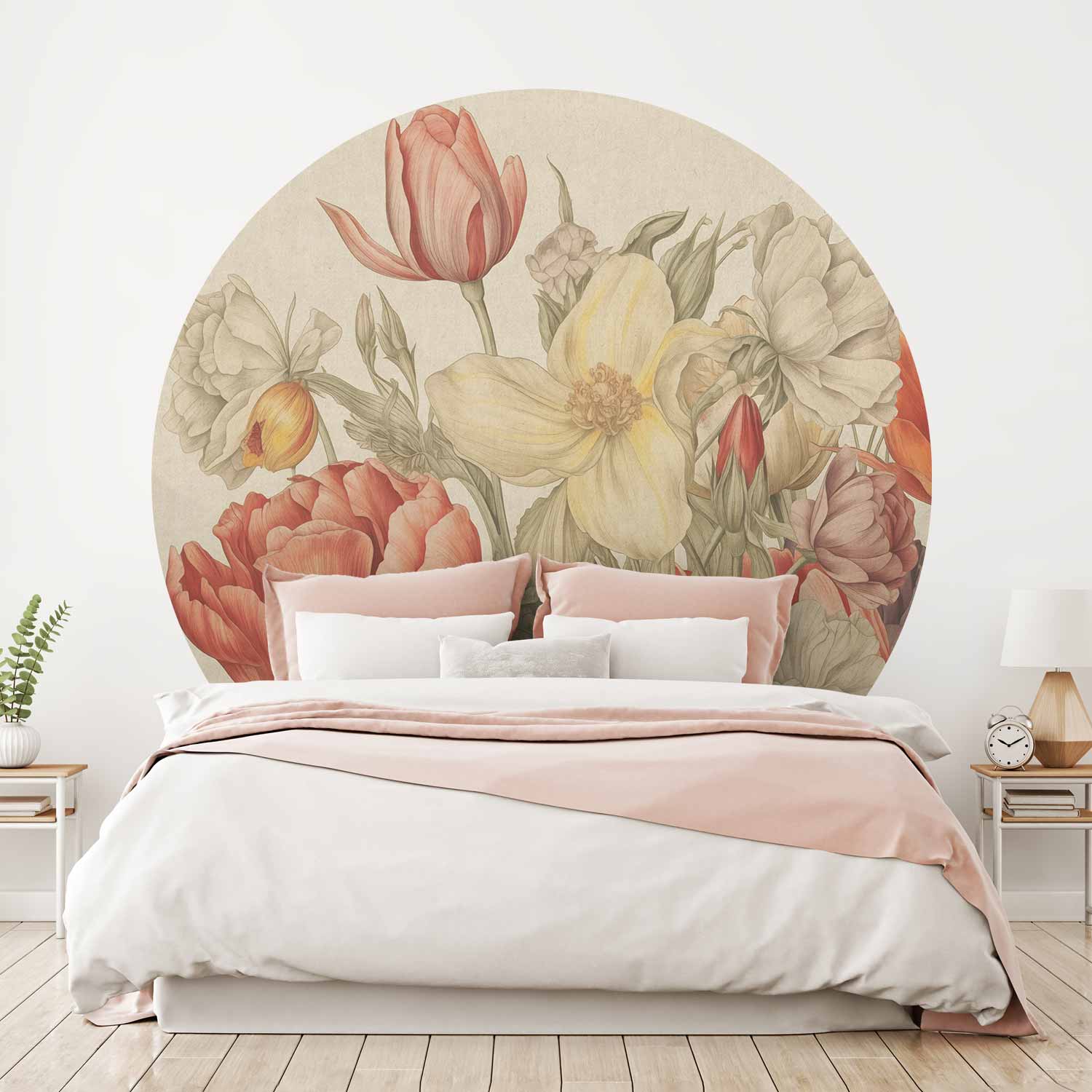 Round Wall Mural - Bouquet Of Flowers On A Cream Background