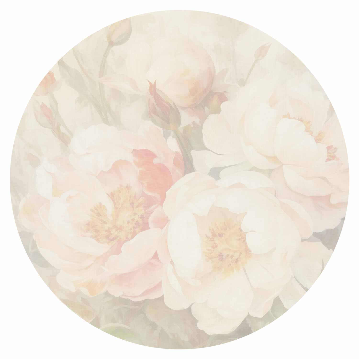 Round Wall Mural - Peonies In The Mist