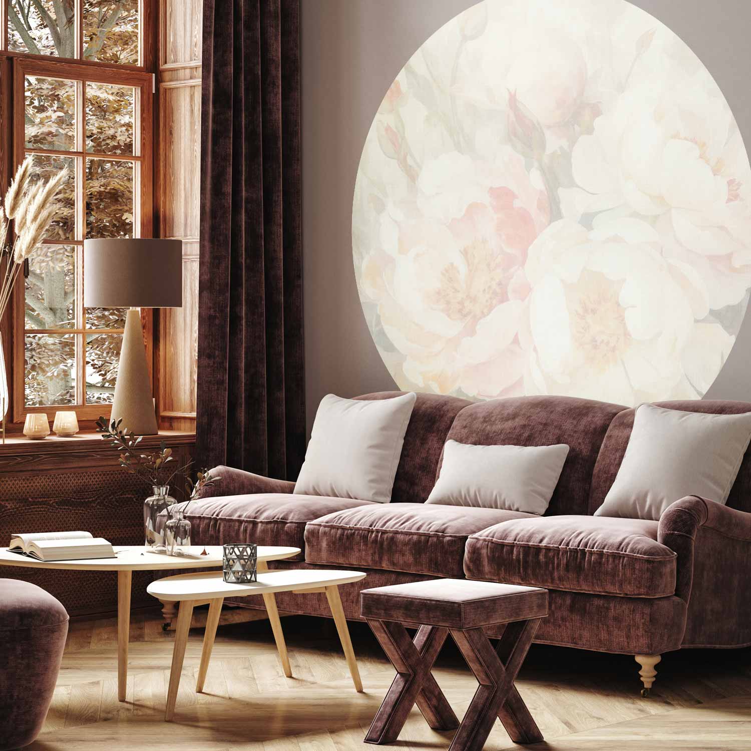 Round Wall Mural - Peonies In The Mist