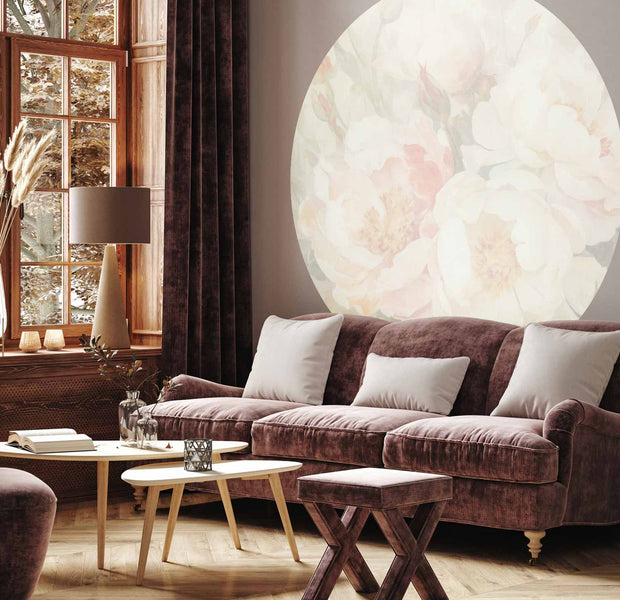 Round Wall Mural - Peonies In The Mist