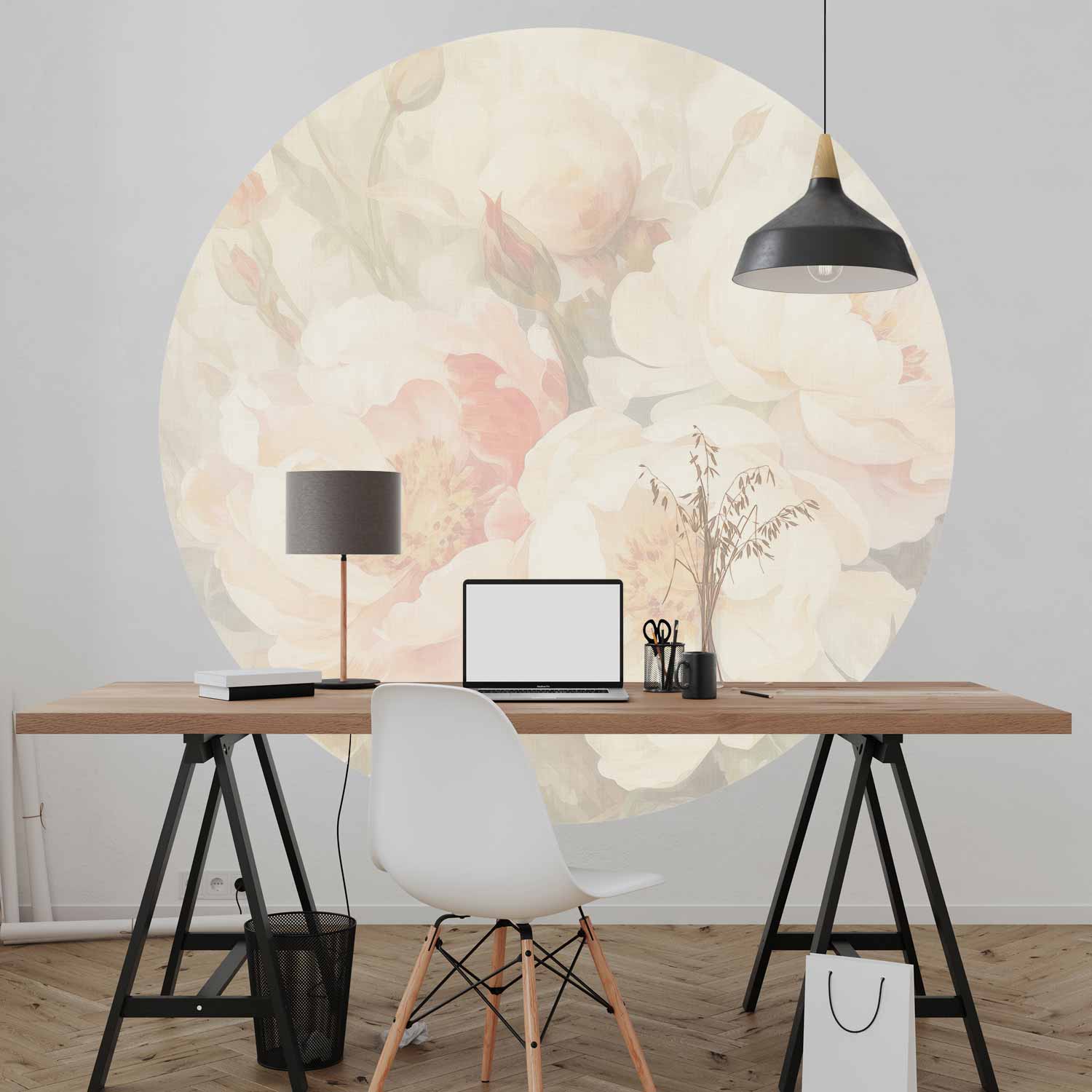 Round Wall Mural - Peonies In The Mist