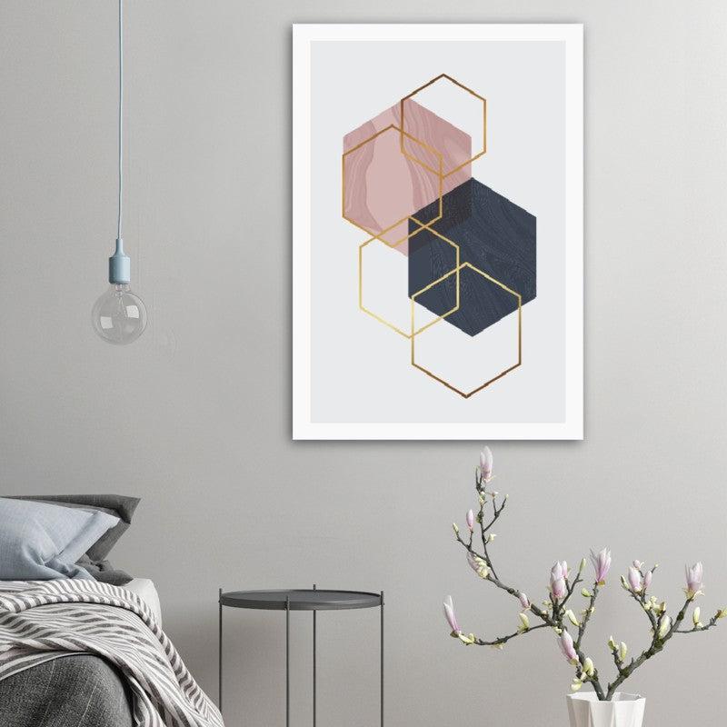 Marble Blush Dark Blue Gold Geometric Poster 02