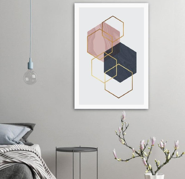 Marble Blush Dark Blue Gold Geometric Poster 02