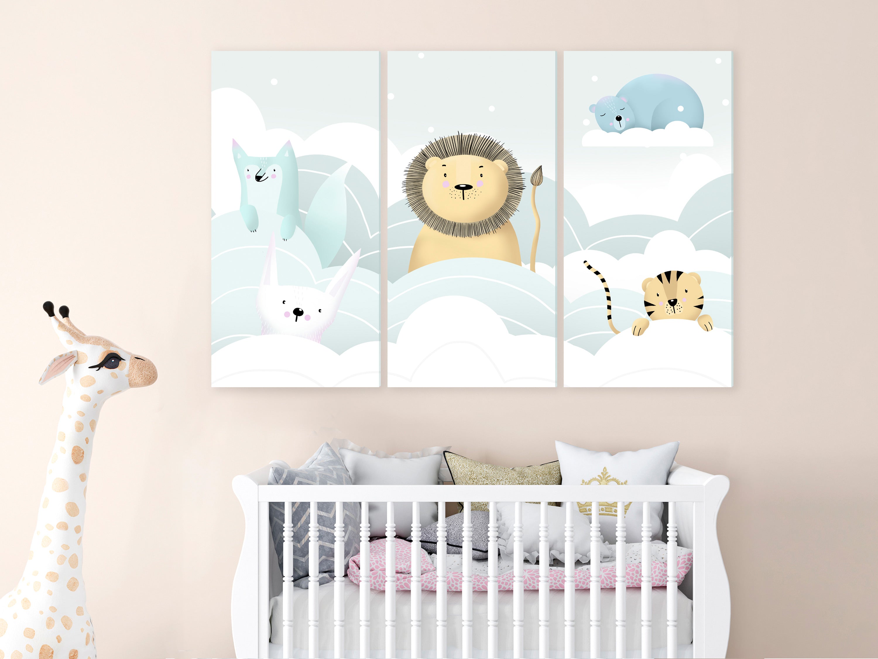 Cartoon Canvas Wall Art - Fairytale Zoo - 3 Pieces