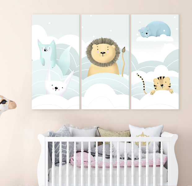 Cartoon Canvas Wall Art - Fairytale Zoo - 3 Pieces