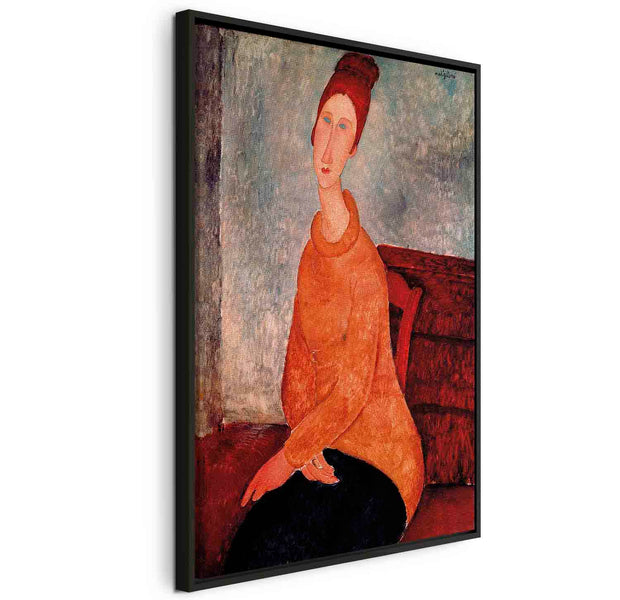 Floating Framed Canvas Art - Jeanne Hébuterne with Yellow Sweater - Amedeo Modigliani