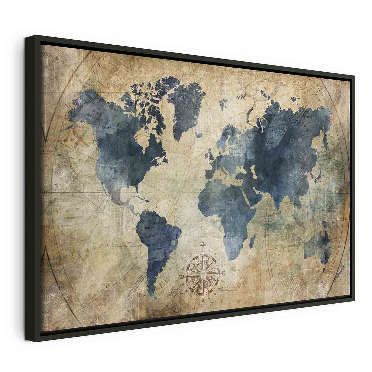 Floating Framed Canvas Art - Retro Map